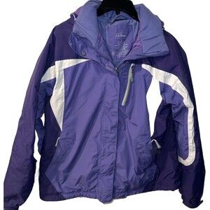 LL Bean Winter Ski Coat Jacket Purple Womens Size L Removable Hood Zip Pockets
